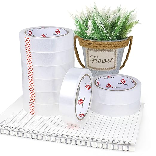 BOMEI PACK Clear Tape, 1 Inch x 164 Ft, Transparent Tape Refills, 3" Core Big Roll Stationery Tape, Strong Gift Wrap Tape for Home, Office, 12 Rolls Fit 3 Inch Desktop Dispenser