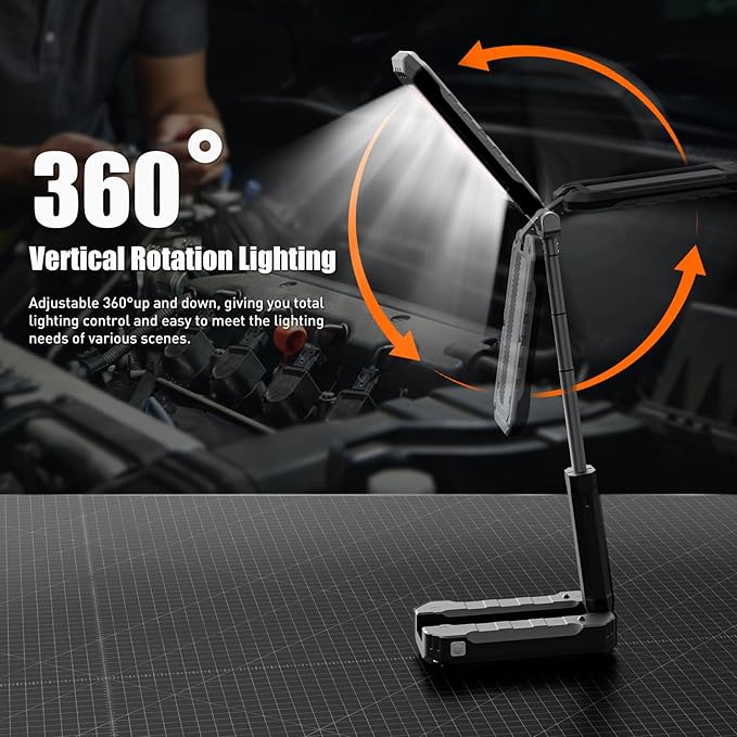Rechargeable Work Light , 7000mAh LED Work Light with Magnetic Base & Hanging Hook, 1200 Lumens Magnetic Work Light IPX6 Waterproof for Job Site, Garage, Workshop, Emergency and Camping