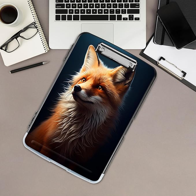 Clipboard with Storage,Office Supplies Nursing Clipboards Folder with Pen Holder Plastic Storage ClipBoard Foldable for Teacher Nurse,Cute Fox
