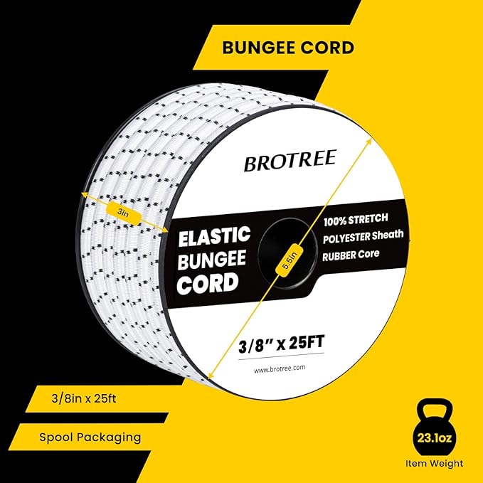 Bungee Cord Elastic Shock Cord 3/8" x 25' Bungee Rope for DIY, Tie Downs, Kayak and Outdoor - White&Black