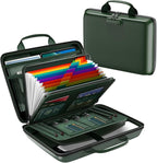 Fireproof Document Box, Hard Case Fireproof File Organizer Box with Lock and 13 Pocket Accordion File Folder, Portable Safe Box for Home Office Travel to Storage Important Documents Laptop Green