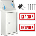 Metal Mount Wall Donation Box Key Lock Money Cash Drop Box with Top Slot and 2 Pcs Reflective Sign 10 x 5.5 x 3 Inch Safe Lock Mailbox with 2 Keys for Outside Office Business Home(White)