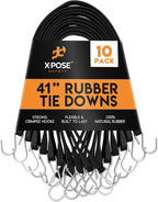 Rubber Bungee Cords with Hooks 10 Pack 41 Inch (62” Max Stretch) Heavy-Duty Black Tie Down Straps for Outdoor, Tarp Covers, Canvas Canopies, Motorcycle, and Cargo - by Xpose Safety