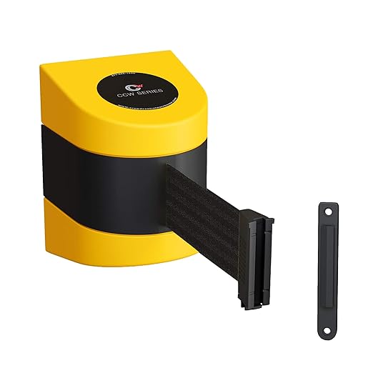 Crowd Control Warehouse - CCW Series WMB-220 Fixed Wall Mount Retractable Belt Barrier - 15 Foot, Black Belt with Yellow ABS Case