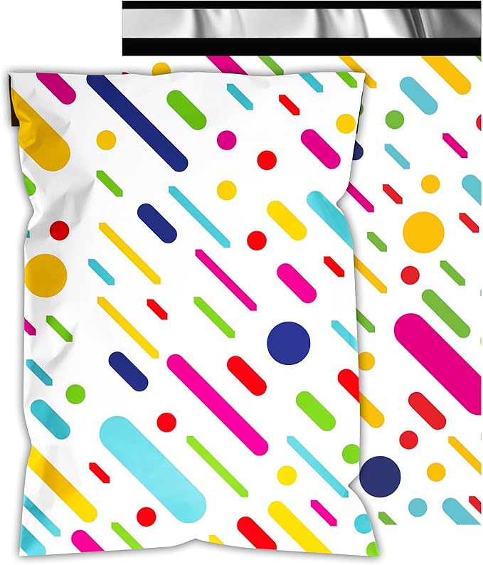Poly Mailers 10x13 Inch 100 Pcs - Color Stripe Printed Shipping Bags, 2.4mil Thickness, Waterproof and Tear Resistant Mailing Envelopes, Self-Sealing Packaging Bags for Small Business