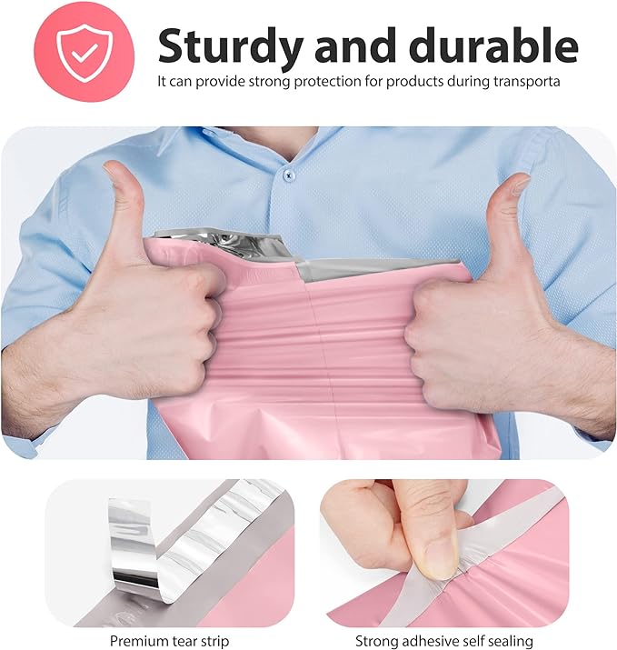 Fuxury Poly Mailers 14.5x19 Inch 200Pcs, Bulk Shipping Bags for Clothing, Strong Adhesive Shipping Envelopes for Small Business Suppliers,Waterproof Mailers Poly Bags Mailing Envelopes Pink