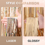 3 Pack 3.3 x 8.2 ft Laser Champagne Foil Fringe Backdrop Curtains, Tinsel Streamers Birthday Party Decorations, Fringe Backdrop for Graduation, Baby Shower, Gender Reveal, Disco Party