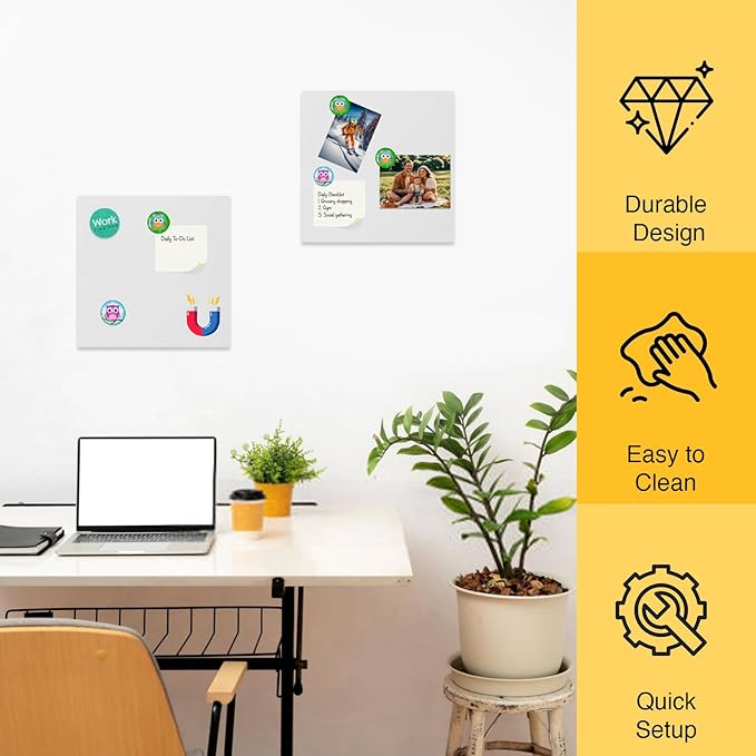 White Board for Wall,Magnetic Receptive Sheet Metal with Adhesive Backing,Square 8" Peel and Stick Solid WhiteBoard-4 Pack