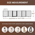 6 Panels Full Metal Freestanding Dog Gates with Door, 120” W x 24” H Folding Pet Gate Fence with Support Feet for Indoor,Stairs, Hallways and Doorways(Black)