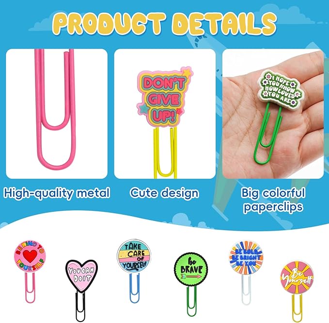 30 PCS Pharse Paper Clips Metal Paperclip Large Size Paper Clip Cute Bookmark Colorful Office Supplies Bookmark Clamp Desk Accessories Stationery for School Gifts for Christian