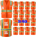 BeautyWill 10/20 Pack Custom Logo Safety Vest,Bulk High Visibility Class 2 Reflective Work Vests