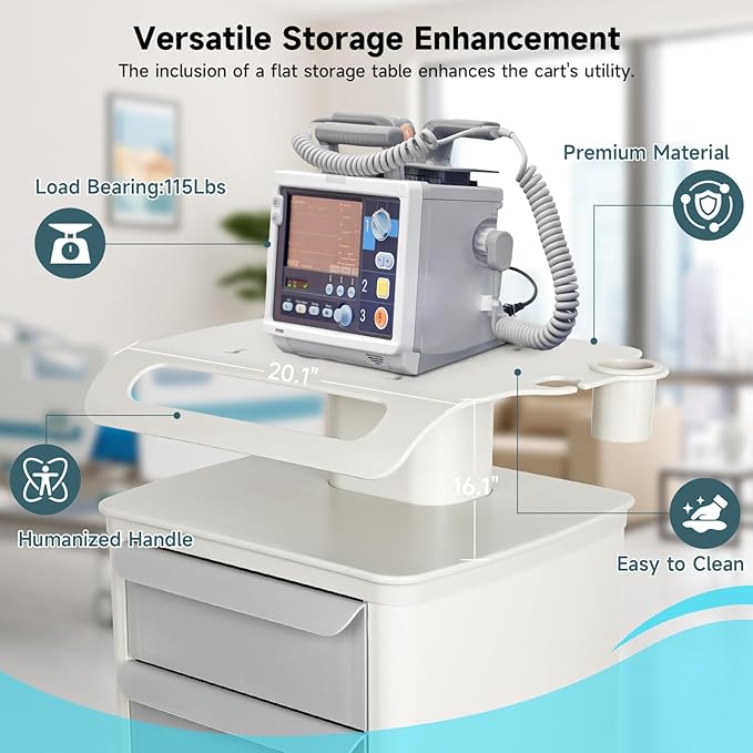 Mobile Ultrasound Trolley Cart Portable Ultrasound Imaging Scanner Vehicle Medical Beauty Storage Cart 115LBS Load with 4 Wheels 2 Brake for Hospital Office Bedroom Medical Clinic