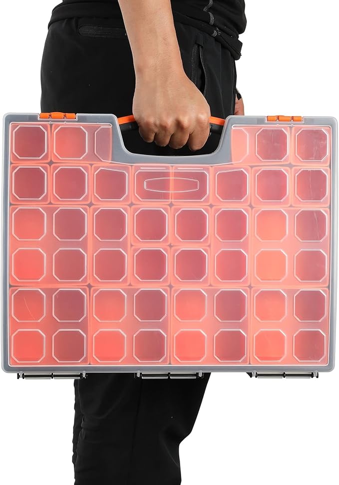 AIRTOON Multi-Purpose Toolbox, Professional Organizer with 24 Bin Compartments, Box Organizer for Hardware, Screws, Bolts, Nuts, Nails, Tools, Arts