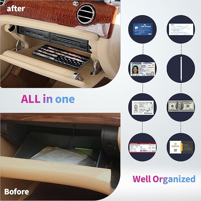Car Registration and Insurance Holder,Leather Insurance License and Registration Card Holder for Car Glove Box, Auto Truck Document Holder Organizer for Men Women-Vintage American Flag
