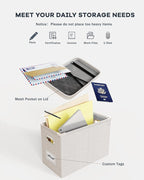 Oterri File Organizer With Lid, Hanging Filing Box With Mesh Pocket, Document Organizer for Letter Files, Portable Storage With Smooth Sliding Rail for Office & Home (2 PCS, Beige)