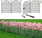 Tall Garden Fence Animal Barrier, 32 in(H) x8.8 Ft(L) 4 Panels Garden Fence with Gate, Dog Fence Outdoor for Yard, Arched Rustproof Metal No Dig Fences for Dogs, Flower Bed Fencing