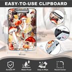 Clipboard with Storage,Storage Clipboard with Pen Holder,Heavy Duty Plastic Storage Clipboard with Low Profile Clip, Clipboard Folder, Teacher Must Haves, Office Supplies,Mushrooms and Leaves