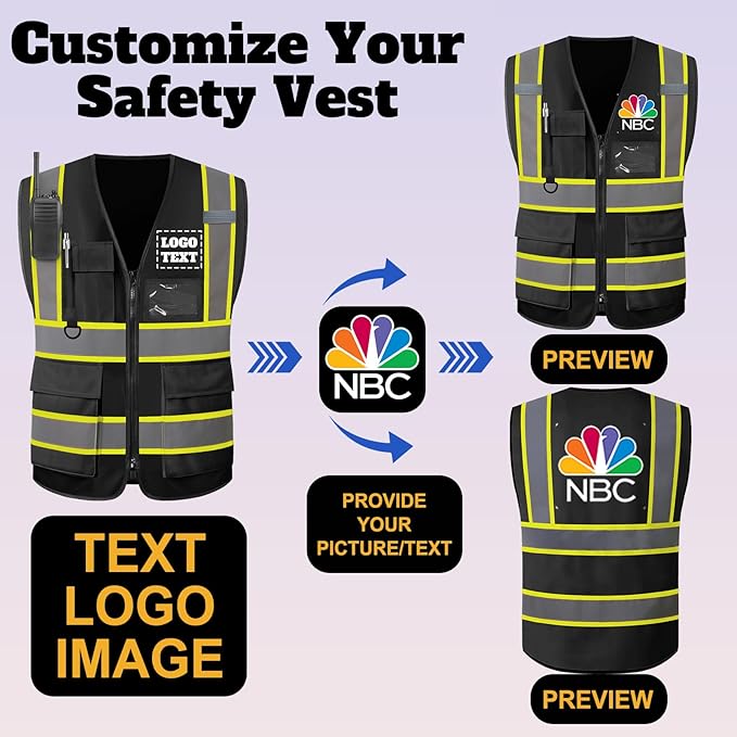 Custom Safety Vest High Visibility Customize Class 2 for Men Personalized Two Tone Logo Work Vests for Construction