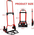 Foldable 6-Wheel Stair Climbing Dolly - 180Lbs Capacity, Telescopic Handle & Bungee Cord - Portable Hand Truck for Stairs, Moving & Deliveries