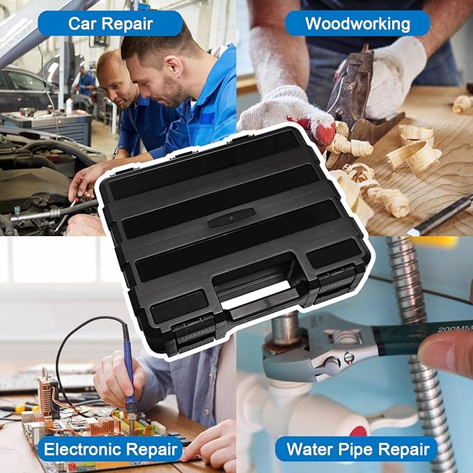 Double Side Tool Box Organizer, Hardware Storage Box, Portable Small Parts Organizer with Removable Plastic Dividers for Screws, Nuts, Nails, Bolts (Black)