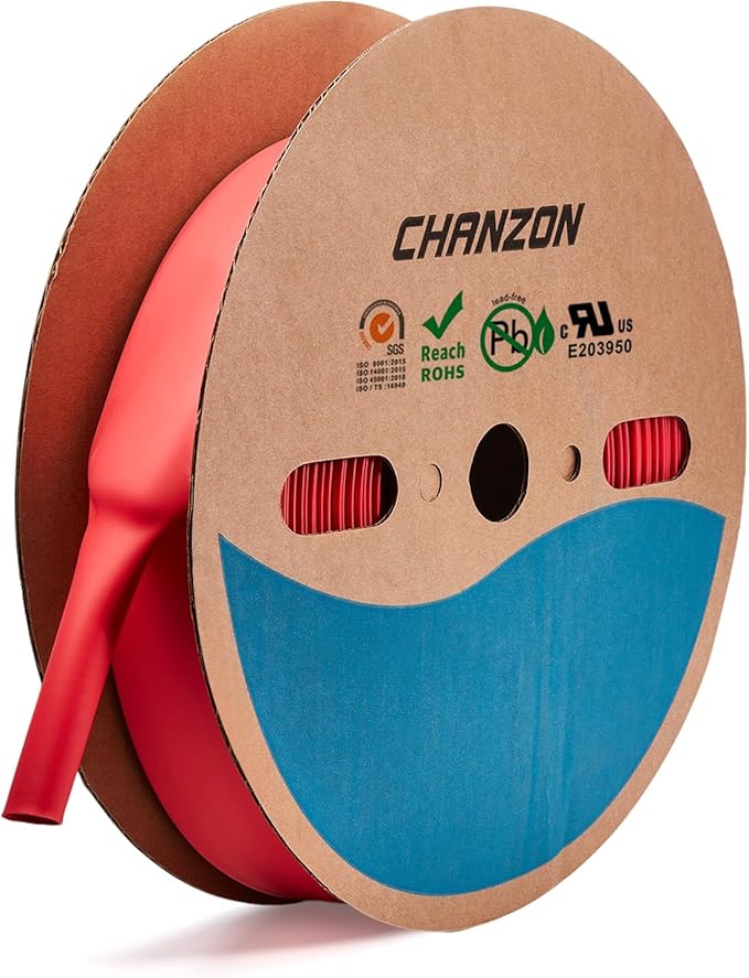 Chanzon 80Ft Roll 1-1/4" (30mm) Red Adhesive Heat Shrink Tubing - 2:1 Shrinkable Tube 1pcs