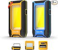WARSUN 2PC LED Work Light Rechargeable, Magnetic COB Portable Worklights, 40w 1500 Lumens,Metal Hanging Hook 3 Lighting Modes, Job Site Lighting for Car Repairing,Camping,Hunting,Yellow Blue