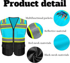Safety Vest Reflective High Visibility with 5 Pockets ＆Zipper Class 2 Adult Unisex Construction Security Workwear