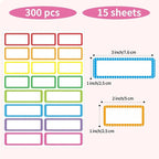 Removable Colored Labels Stickers, Self-Adhesive Rectangular Stickers Star Border Water/Oil/Tear Resistant for Storage/Classroom/Home (2 Size, 300 Labels)