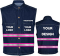 YOWESHOP Men's Reflective Safety Denim Vest，Custom Safety Outdoor Denim Work Vest with Hi-Vis Stripes for Night Commute