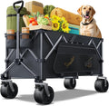 Wagons Carts Foldable Heavy Duty,440lbs Capacity & 350L Collapsible Utility Cart with Big All Terrain Wheels for Beach, Garden, Camping, Grocery Coal Black