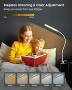 Glocusent 38 LED Clip On Light: 5W Eye Caring Book Lights for Reading at Night - 5 Color & 5 Brightness with a Remote, 30-Min Auto Off Timer, Multi-Purpose Clip Lamp for Bed Reading/Studying/Working