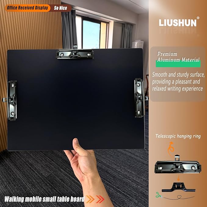 Aluminum 11x17 Clipboard A3 Metal Stainless Hangable Clipboards with 3 Clips Art Pen Holder Extra Large Clip Board for Business Medical Professionals Workshop (Black, A3)