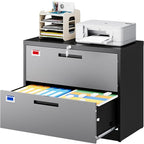2 Drawer File Cabinet, Lateral Filing Cabinets for Home Office, Office Storage Drawers with Lock, Hanging Files Legal/Letter A4 Size (Assemble Required,Black Grey)