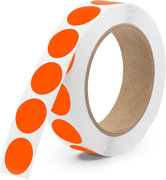 Fluorescent Red 1-Inch Circle Dot Stickers – 1,000 Round Strong Adhesive Labels per Roll, Colored Stickers for Garage Sale Price Tags, Classroom, Inventory, Office & Yard Sale Supplies, Made in USA
