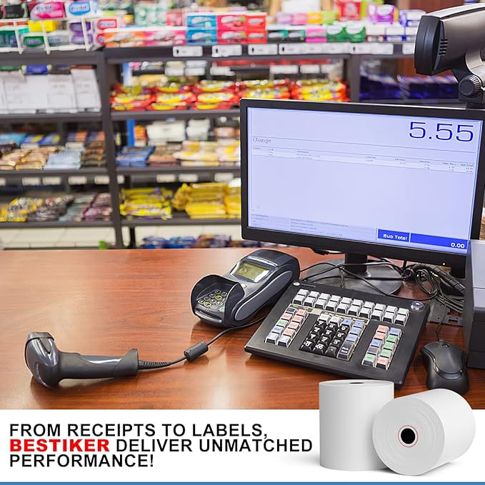 3 1/8 x 230ft Thermal Paper 32 Rolls - 80mm Receipt Cash Register Paper, Fits Credit Card POS Square Terminal Printer - Fits Star Micronics TSP100 TSP143 Epson