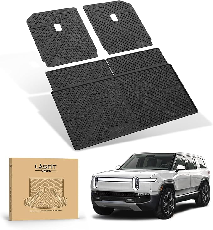 LASFIT Trunk Mat & Backrest Mats for Rivian R1S 2026 2025 2024 2023 2022, All Weather TPE Custom Fit Cargo Liner for R1S Cargo Mat, Black, Easy to Clean
