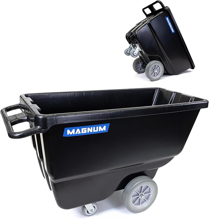 Magnum Tilt Truck, 1/2 Cu. Yd. Capacity Dump Cart with Non-Marking 12” Wheels & 5” Casters for Handling, Transporting on Construction Jobsites, 750 lbs, Trash Cart with Wheels DUC12T-NM-02PK (2-Pack)
