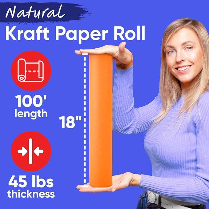 USA Made 18" x 1200" Orange Kraft Paper Roll, 45 lbs Thickness, American Quality Colored Kraft Paper for School, Bulletin Board for Kids - Odorless, Non-Toxic, Safe