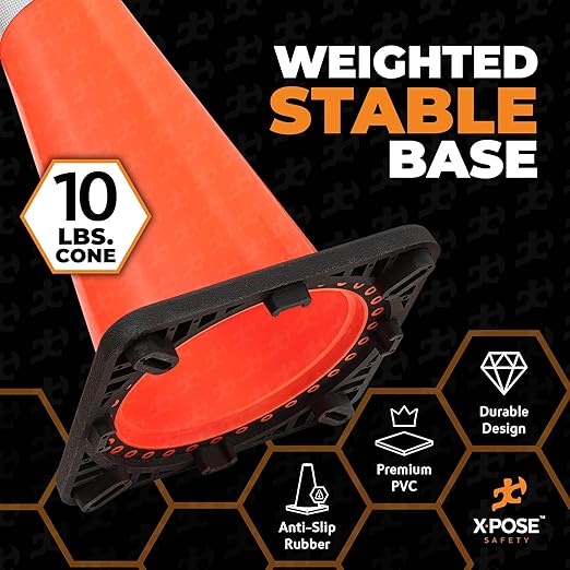 Xpose Safety 36 Inch Orange Traffic Cones with 6" & 4" Collars, 8-Pack - Multipurpose PVC Plastic Safety Cone for Parking, Soccer, Caution, Kids and Construction - DOT Approved