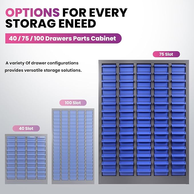 75 Drawers Nut and Bolt Organizer, 26x9x35.4 Stainless Steel Parts Cabinet with Shelfs & Labels Bolt Organizer for Workshop Tool & Hardware Storage and Organization (75 Drawers)