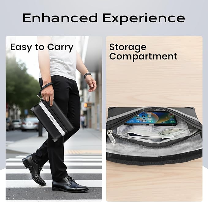 Fireproof Money Bag Upgraded 4200°F, 11”x 6.2” Waterproof money bags with zipper for Travel/Office/Home, Small Fireproof Safe Pouch, Built-in 11 storage pockets for Phone, Cash, Passport, Card