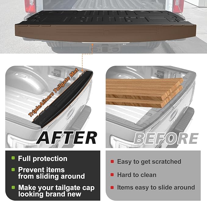 TripleAliners Compatible with Ford Super Duty 2023-2025 2026 F250/F350/F450 Accessories Tailgate Mat with Tailgate Cap Top Protector Full-Coverage All Weather Truck Bed Cover Liner Replacement