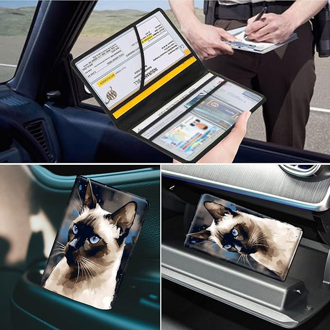 Car Registration and Insurance Holder, Leather Car Glove Box Organizer, Cool Car Accessories for ID, Driver's License Cards & Essential Document,business cards,Men&Women,Watercolor Cats