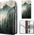 Premium Car Registration and Insurance Card Holder, Cute PU Leather Car Document Holder, Vehicle Glove Box Car Organizer with Magnetic Closure for Driver License, Cards Forest Green Mountains