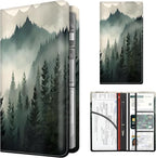 Premium Car Registration and Insurance Card Holder, Cute PU Leather Car Document Holder, Vehicle Glove Box Car Organizer with Magnetic Closure for Driver License, Cards Forest Green Mountains