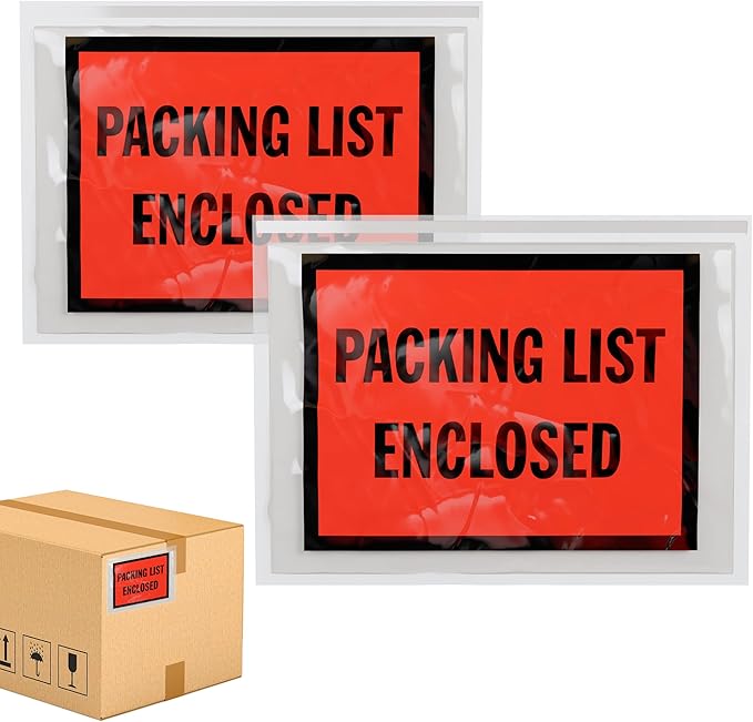 ABC Enclosed Pouches 7 x 5 Inch. 1000 Pack Clear, Red & Black 2 Mil Polyethylene Self Seal Packing List Envelopes