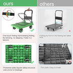 WUD Folding Push Cart Platform Trolley – Thickened Reinforced Steel, 360° Swivel Wheels, 28.7″×19.3″, Load Capacity 661 lb, Green