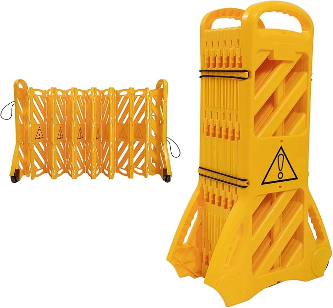 13FT Folding Security Gate, Portable Safety Barrier with Casters, Expandable Traffic Barricade Fence for Construction Site, Driveway, Parking, Event and Crowd Control