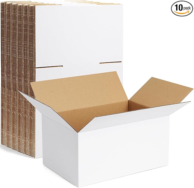 Famagic 10 Pack 10x7x5 Inch Small Shipping Boxes White Corrugated Cardboard Boxes Mailer for Small Business, Mailing Boxes for Packaging Bulk