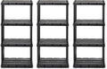 Gracious Living 3 Pack Light Duty Storage Shelves, Knect-A-Shelf 4-Shelf Ventilated Shelving Rack Organizer for Home, Garage, Basement & Laundry, Black